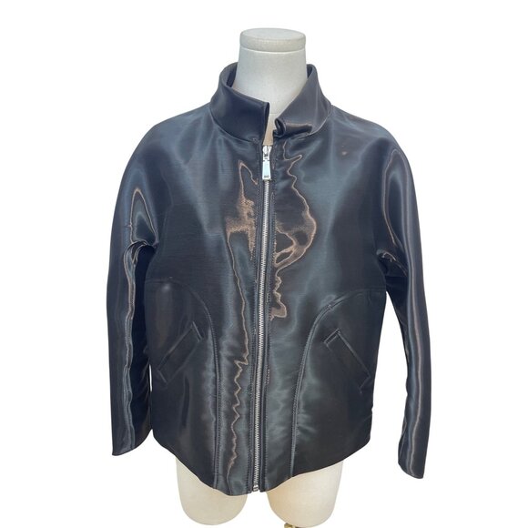 Per Se Women’s Black Shiny Jacket With Zipper Closure & Pockets Size 10 - Picture 1 of 7